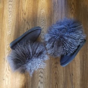 BearPaw Boo Shearling Booties, Gray, Sz 7